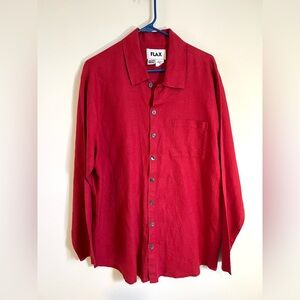 Flax Red Linen Button-Up Blouse